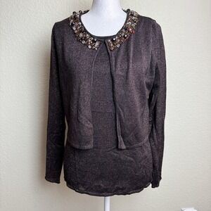 Escapade Women's Tank and Cardigan Beaded Size M Metallic Bronze Stretch Sparkle